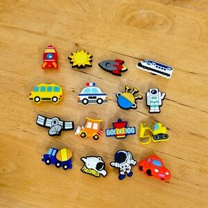 16 Crocs Clogs PVC Charms, Jibbitz Style Plug Shoe Charms Rockets,Satellite,Car